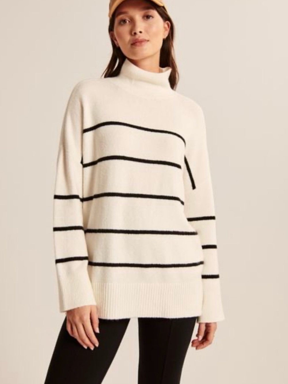 Turtleneck Striped Knit Sweater - Cream/Black